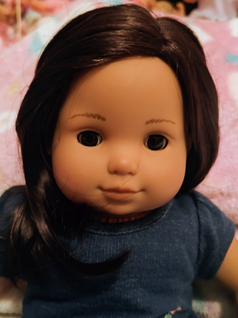 American Girl Bitty Baby Classic Play Doll with Dark Brown Hair and Navy Outfit